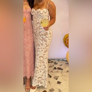 House of CB Pearl White Floral Embroidered Dress